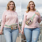 Packism Clear Fanny Pack for Women Stadium Approved - Quilted Clear Belt Bag, Adjustable Strap Fits 35-51 Inches, Transparent Waist Bag for Sports Concerts Festivals, Soft Green