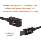 Amazon Basics USB 3.0 Extension Cable, A-Male to A-Female, 4.8Gbps High-Speed, Gold-Plated Connectors, 3.3 Foot, Black