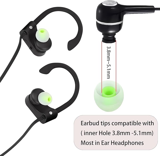 Silicone Earbud Tips - S M L, Fit Most In-Ear Earbuds (Inner Hole 3.8mm - 5.1mm), 9 Pairs