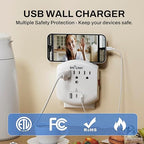 BN-LINK 3-Outlet Extender, Multi Plug Outlets with 3 USB Ports (3.4A Total), Dusk-to-Dawn Sensor Night Light, Surge Protector with Top Phone Holder, for Traveling, Home, School, Office