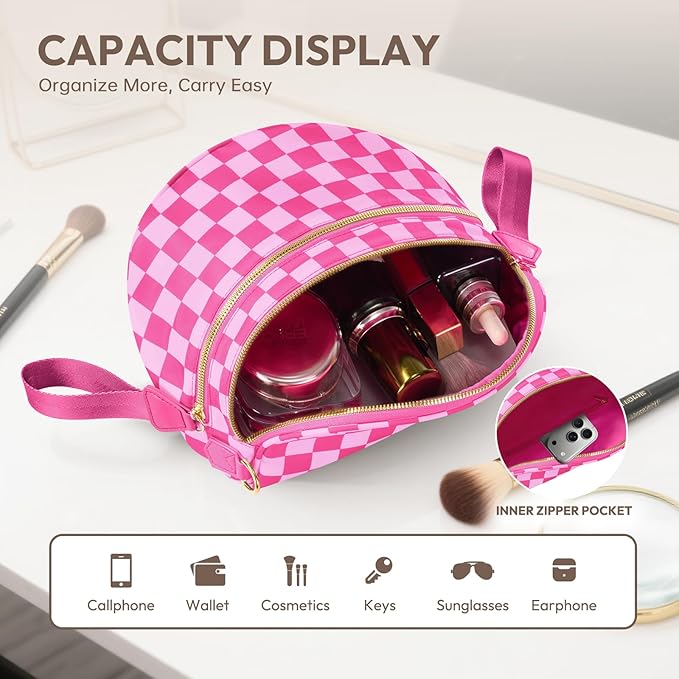 Cross Body Bag for Women Checkered Crossbody Bags Bum Bags for Women Fanny Packs for Girls Small Nylon Checkered Purse Trendy Shoulder Bag (Checkered Rose, One Size)