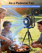 Oscillating Camping Fan Rechargeable - 16000mAh Battery Powered Fan with 6 Winds Night & RGB Ambient Light Digital Display 120° Vertical & horizontal Rotation for Camping Tent Fishing Outdoor