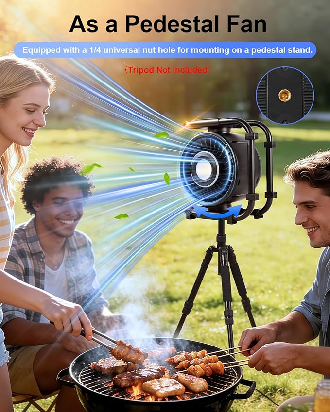 Oscillating Camping Fan Rechargeable - 16000mAh Battery Powered Fan with 6 Winds Night & RGB Ambient Light Digital Display 120° Vertical & horizontal Rotation for Camping Tent Fishing Outdoor