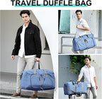 Dimayar 40L Travel Duffle Bag for Men Women - Foldable Duffel Bag with Shoes Compartment - Overnight Bags Waterproof & Tear Resistant(Blue)