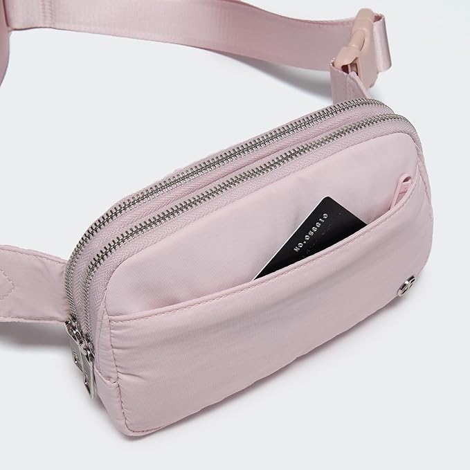 Pander Everywhere Belt Bag for Women, 5 Zipper Pockets Nylon Crossbody Fanny Pack Purse (Pink).