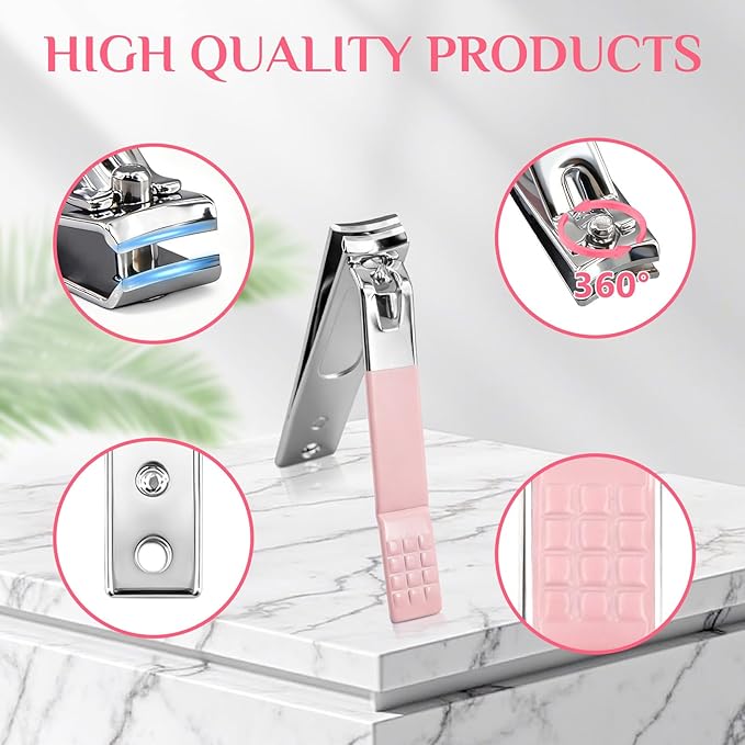 MINKINH 26-Piece Professional Manicure Set，Features Stainless Steel Tools, Carbon Steel Clippers & Travel Case for Women's Home and Travel Grooming(Pink)