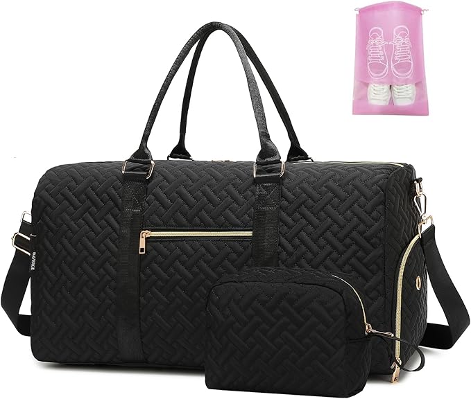 Duffle Bag for Travel, Weekender Bag with Shoe Compartment, Carry On Overnight Bag for Women with Toiletry Bag, Gym Bag with Wet Pocket, Hospital Bags for Labor and Delivery Beige