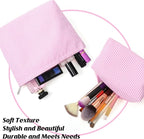 Huhumy 2 Pcs Makeup Bag Set Cute Cosmetic Pouch for Women Seersucker Travel Toiletry Bag Preppy Small Makeup Purse Pouch Aesthetic Skincare Brushes Storage Organizer for Valentine Women(Pink)