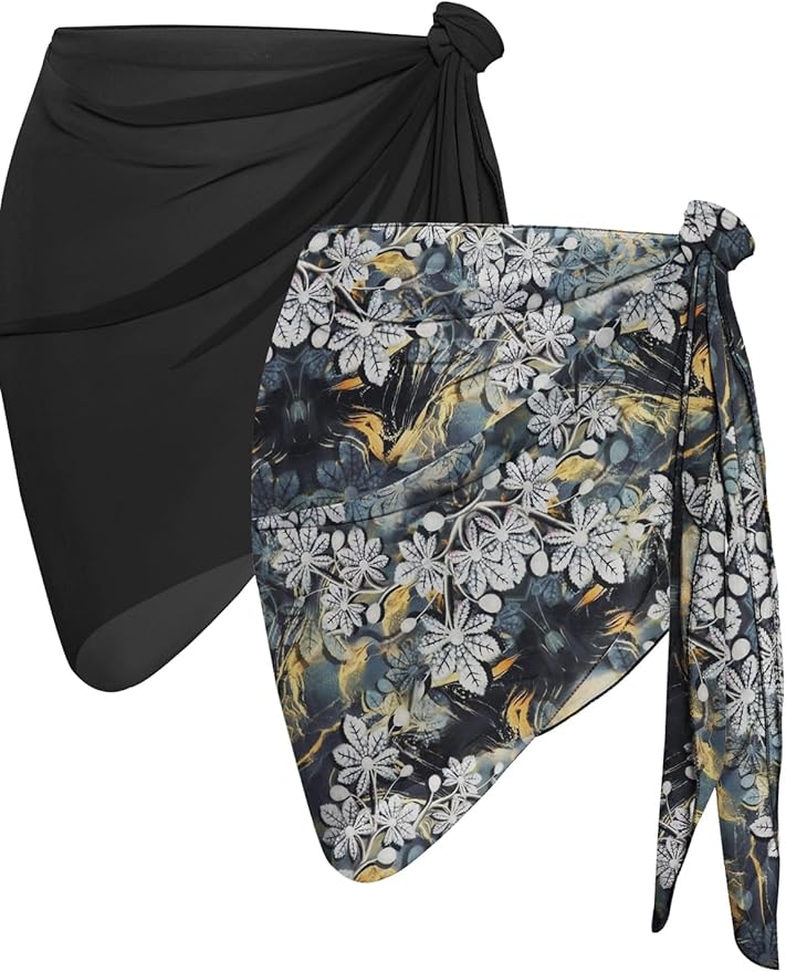 CHICGAL 2 Pieces Women Beach Sarong Bathing Suit Wrap Skirt Sheer Bikini Swimsuit Cover Ups for Swimwear