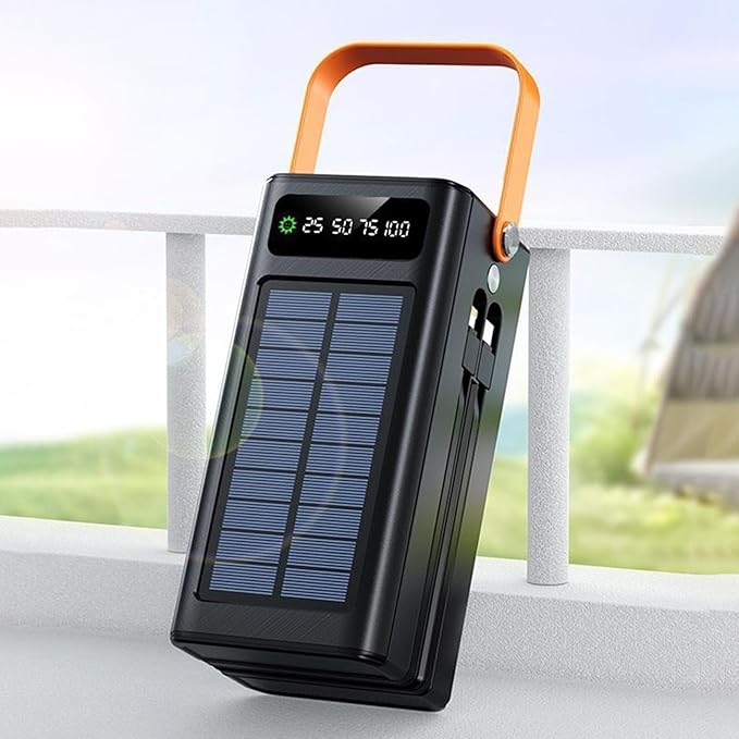 Solar Battery Mobile Bank - 120W External Power Bank, 50000mAh 4 Outputs & 3 Inputs | Portable Survival Gear with Light, Built-in Cables for Devices, Road Trip, Hiking, Backpacking, Camping, Fishing