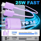 USB C Android Charger Fast Charging Cord, Super Fast Phone Chargers 10FT C to C Type Cable with 25W USBC Wall Block for Samsung Galaxy S26 S25 S24 Ultra Plus/S23/S22/S21/S20/Note 20/10, Purple