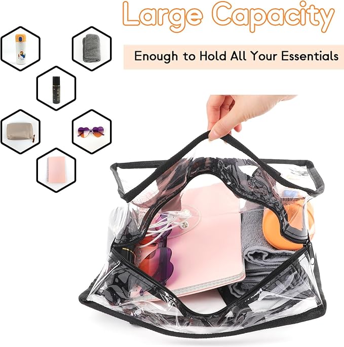 Hoiny Clear Bag for Stadium Events Approved, 12x6x12 Large Transparent Tote Bag with Zipper for Gym Concert Sports Festivals