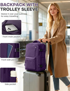 WONHOX Large Travel Backpack Women,Carry On Laptop Backpack Flight Approved,Mochila De Viaje Men Hiking Waterproof Rucksack Casual Daypack with Shoes Compartment,Personal Item Travel Bag Dark Purple