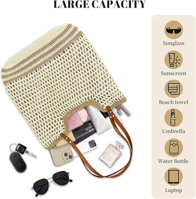 Crochet Beach Bag Summer Woven Tote Bag Crochet Purse for Women handbags Boho Shoulder Bags for Travel Vacation