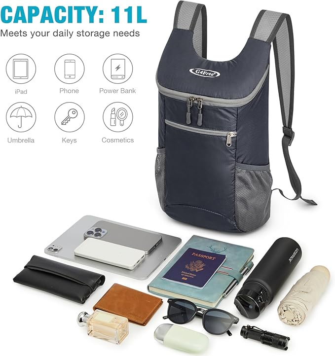 G4Free Lightweight Packable Hiking Backpack for Men Women Small Hiking Daypacks Foldable Shoulder Pack Casual Outdoor Bag 11L
