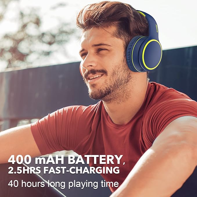 B10 Wireless Bluetooth Over-Ear Headphones, Lightweight Folding Stereo Bass Headset with Mic, 50H Playtime, Volume Control, Bluetooth 5.3 Headphones for iPad/Travel/Tablet/PC (Blue)