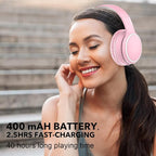 B10 Wireless Over-Ear Headphones, Lightweight Folding Stereo Bass Bluetooth Headset with Mic, 50H Playtime, Volume Control, Bluetooth 5.3 Headphones for iPad/Travel/Tablet/PC (Pink)