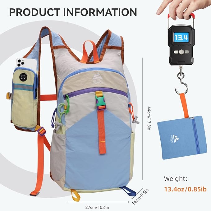 Small Hiking Backpack Travel Daypack 15L Colorful Lightweight Packable Foldable Casual Backpack for Women Men