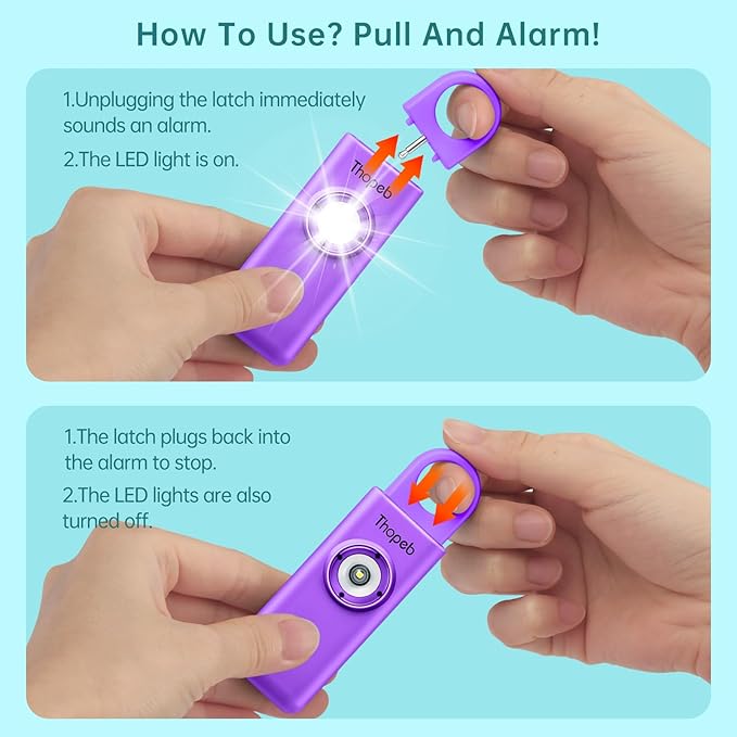 Thopeb–The Original Personal Safety Alarm for Women Self Defense – Elders & Kids Self Defense Keychain Siren – 135dB Loud Siren Bird Sound – Cute Key Chains Protection (Deep Purple)