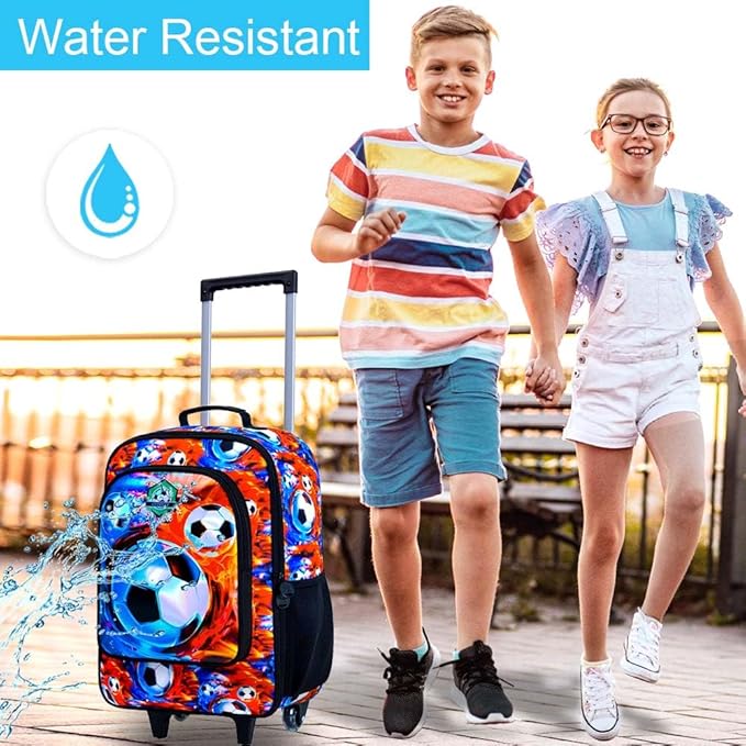 18" Kids Suitcase for Boys, Soccer Toddler Carry on Luggage Set, Cool Football Travel Rolling with Wheels (Fire)