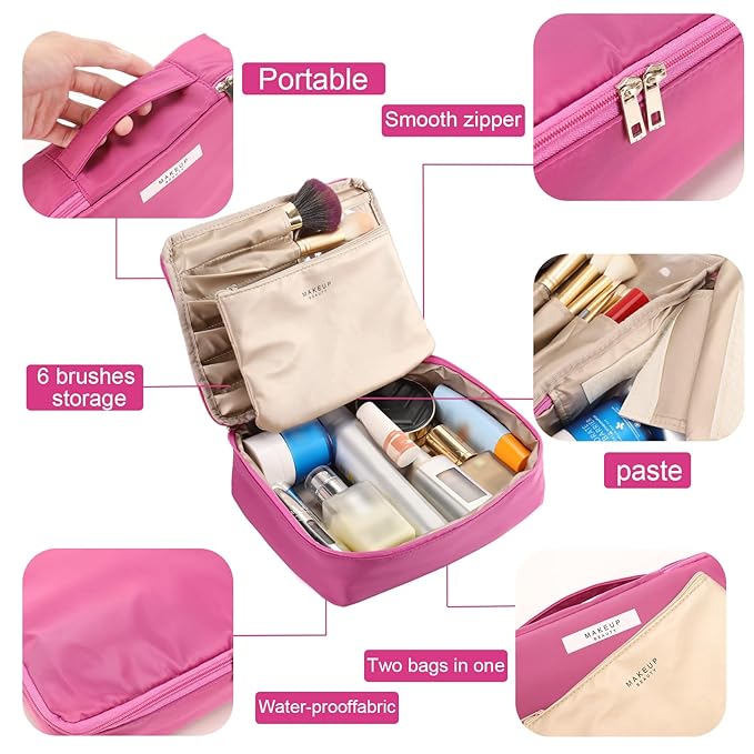 Queboom Travel Makeup Bag Cosmetic Bag Makeup Bag Toiletry bag for women and men (Rosy)