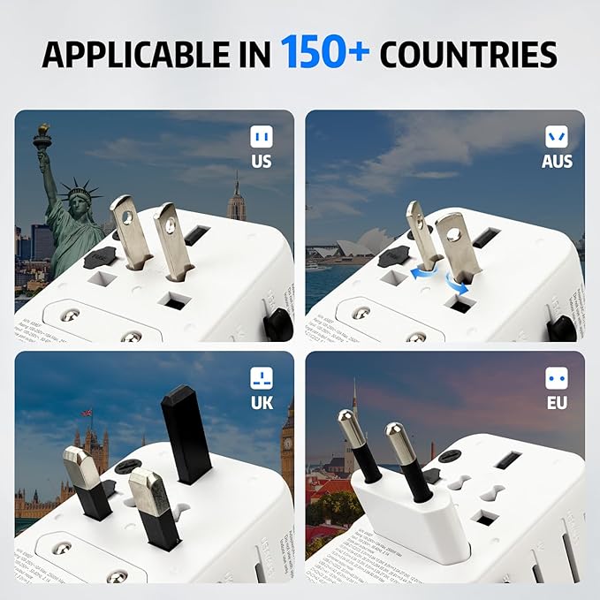 EP 85W Universal Travel Adapter, International Power Adapter with 3 USB-C & 2 USB-A Ports, Worldwide Plug Adaptor Wall Charger, Travel Essentials for US/CA/EU/UK/AU/JP ＆ 150+ Countries (Type C/G/A/I)
