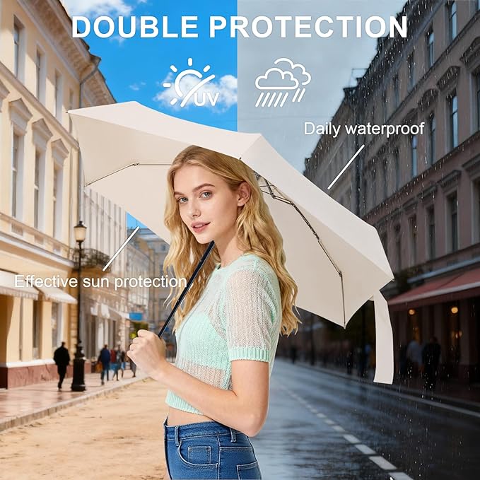 Compact Travel Umbrella with Case - Mini Umbrella for Purse, Small Lightweight &Tiny Design Perfect for Parasol Outdoor Sun&Rain Umbrellas