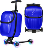 smilesun Top Opening Scooter Luggage for Kids & Adults，Foldable Scooter Suitcase with Front Opening，Lightweight Carry On Riding Suitcase For Children Teenagers Adults（21" Blue）