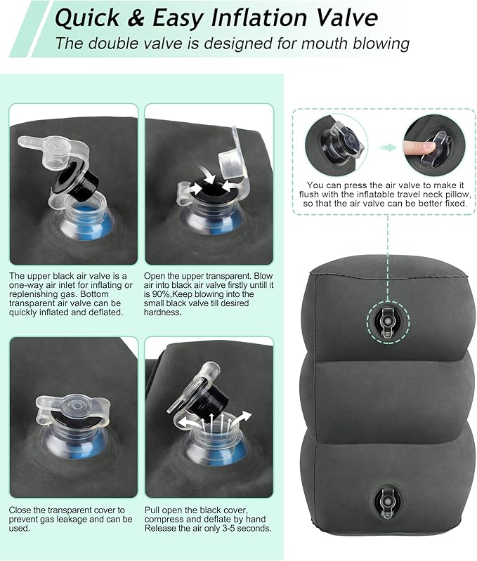Inflatable Travel Foot Rest Pillow, Kids Airplane Bed, Adjustable 3 Layers Height Leg Rest Pillow, Adults Travel Essentials Great for Airplane, Office, Home, Trains, Cars (Dark Grey)
