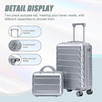 Kids Luggage Sets for Girls, 2 Piece Luggage Set, 20 Inch Rotating Wheel Suitcase with 14 Inch Cosmetic Case, Lightweight Hardshell Suitcase with 360° Spinner Wheels for Travel (Silver)