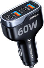 SUNDA 60W USB C Fast Car Charger | 4-Ports Car Charger Adapter | Dual Type C PD30W/PPS30W Compatible with iPhone17/16 Pro/Max/iPhone15/Galaxy/SamsungS25 | Dual USB-A 18W QC3.0 for Android(Black)