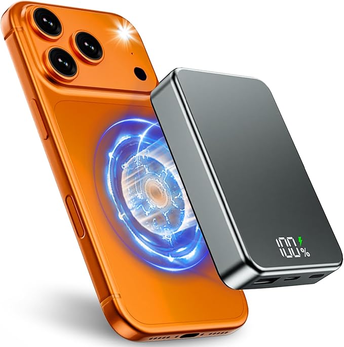 26800mAh Magnetic Power Bank, Mag-Safe Compatible Wireless Portable Charger, Aluminum Alloy, Large Capacity 20W Fast Charging USB-C, Travel Essential, for iPhone 17/16/15/14/13/12 Series, Silver Gray