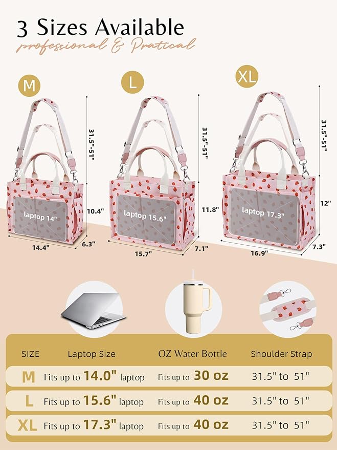 BESBESME Canvas Tote Bag for Women with Zipper & Compartments– Large Work & College Laptop Tote Crossbody Shoulder Bag