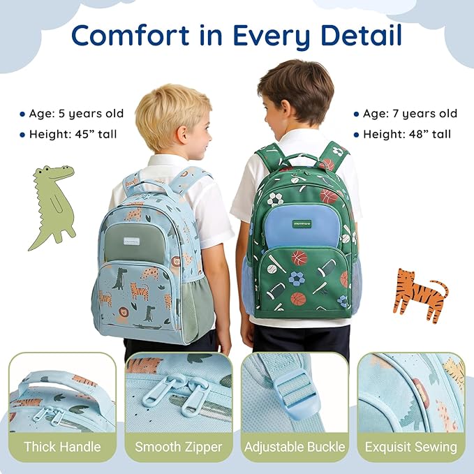 mommore Kids Backpack for Boys Girls 4-8 Kindergarten Elementary School Backpack with Lunch Box - 15” H Fit Folder