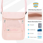 WALNEW Passport Holder Neck Pouch Travel Wallet for Women and Men, RFID Blocking Security Slim Traveling Wallet with Around Neck Lanyard Strap, Pink