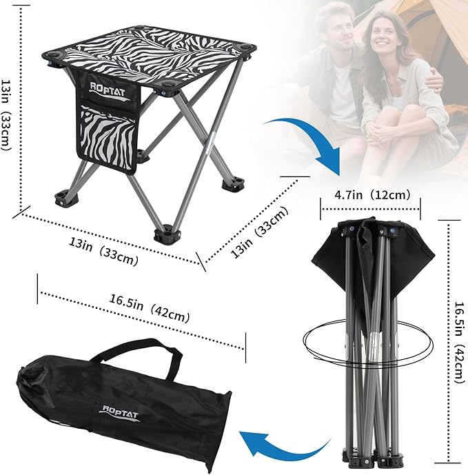 Roptat 2 Pack Camping Stool with Carry Bag (Zebra)