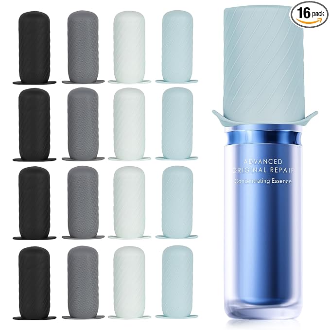 Mrsdry Bottle Covers for Travel, Elastic Sleeves for Leak Proofing, Silicone toiletry Containe sleeves, Leak Locks Travel Accessories for Shampoo Conditioner Wash Body Bottles (16pack)