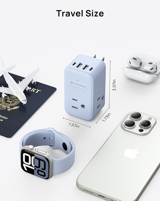 TROND Outlet Extender with 360 Rotating Plug, 3 Way Plug Splitter with PD 20W USB C Adapter, Multi Wall Adapter, Colorful Outlet Extension for Home Decoration, Travel Cruise Essentials