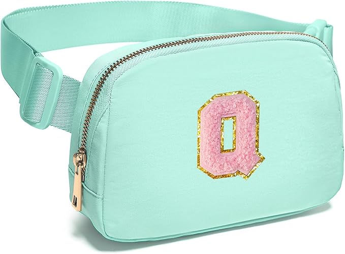 Gitus Belt Bag Fanny Pack Crossbody Bags with Initial Letter Patch Cute Stuff Birthday Gifts for Teenager Girls Trendy Preppy Stuff for Teen Girls Cool Stuff for Teens (Mint Green-Q)