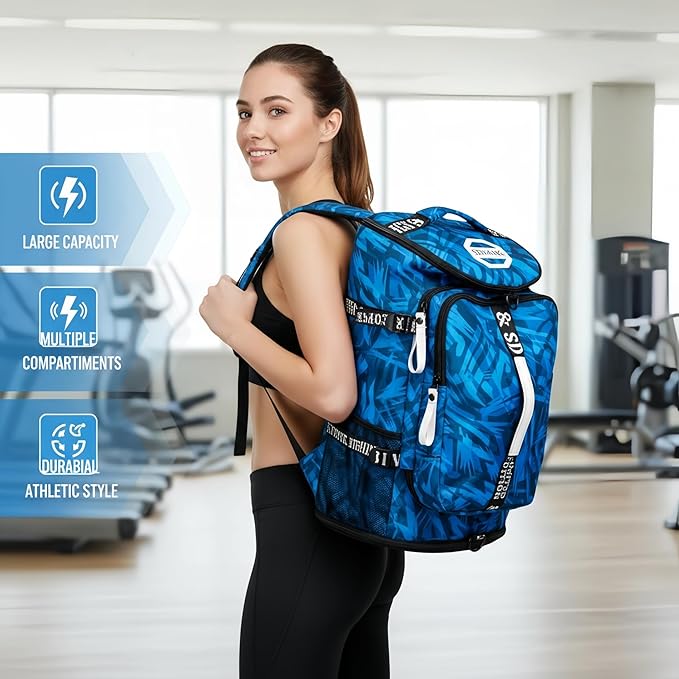 Gym Duffle Bag Backpack with Shoe Compartment,4 ways Travel Backpack for Women and Men,Multi-Functional Weekender bag with Waterproof Layer&Laptop Compartment for Fitness, Travel,Camping