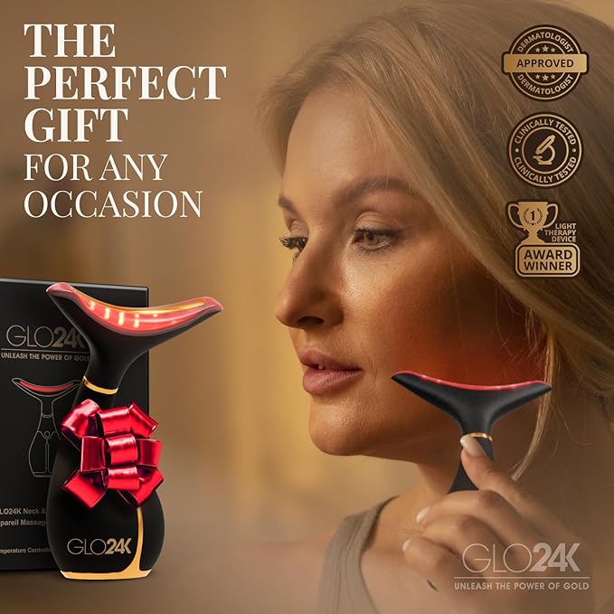 GLO24K 7 Color Beauty Device – Triple LED Action & Vibration Technology Facial and Neck Massager (Black, 2 Pack)