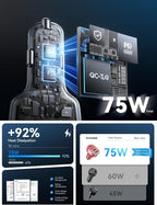 75W Car Charger USB C, 4 Port Super Fast Cigarette Lighter USB Charger, Type C 60W & QC 3.0 Multiport Car Phone Adapter Accessories for iPhone 17/16/15/14/13/12 Pro Samsung S26 Series, Android, Red