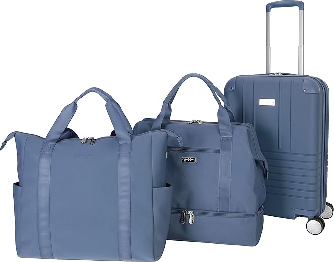 Jessica Simpson Countryside 3-Piece Set (21", Tote & Weekender) Expandable 8-Wheel Spinner Large Checked Luggage Suitcase, Oceanview