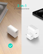 [4 Pack] USB C Charger Block Fast Charging Multiport Adpater [PD 20W USB-C & QC 3.0 USB-A Port] for iPhone 17/16/15/14/13/12/11/X/8, iPad, Galaxy, Google & More