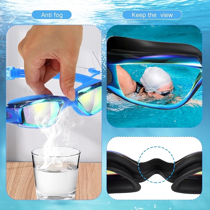 Flutesan 6 Pack Swim Goggles for Adult Anti Fog Swimming Glasses with Ear Plugs Nose Clip No Leaking Full Protection Goggles