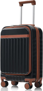 3 Piece Luggage Set ABS Hardshell Lightweight Suitcase Sets with Spinner Wheels and TSA Lock, 20 inch with Front Opening Design and USB Port, 20" Airline Certified Carry-on Luggage, 20"24"28", Black