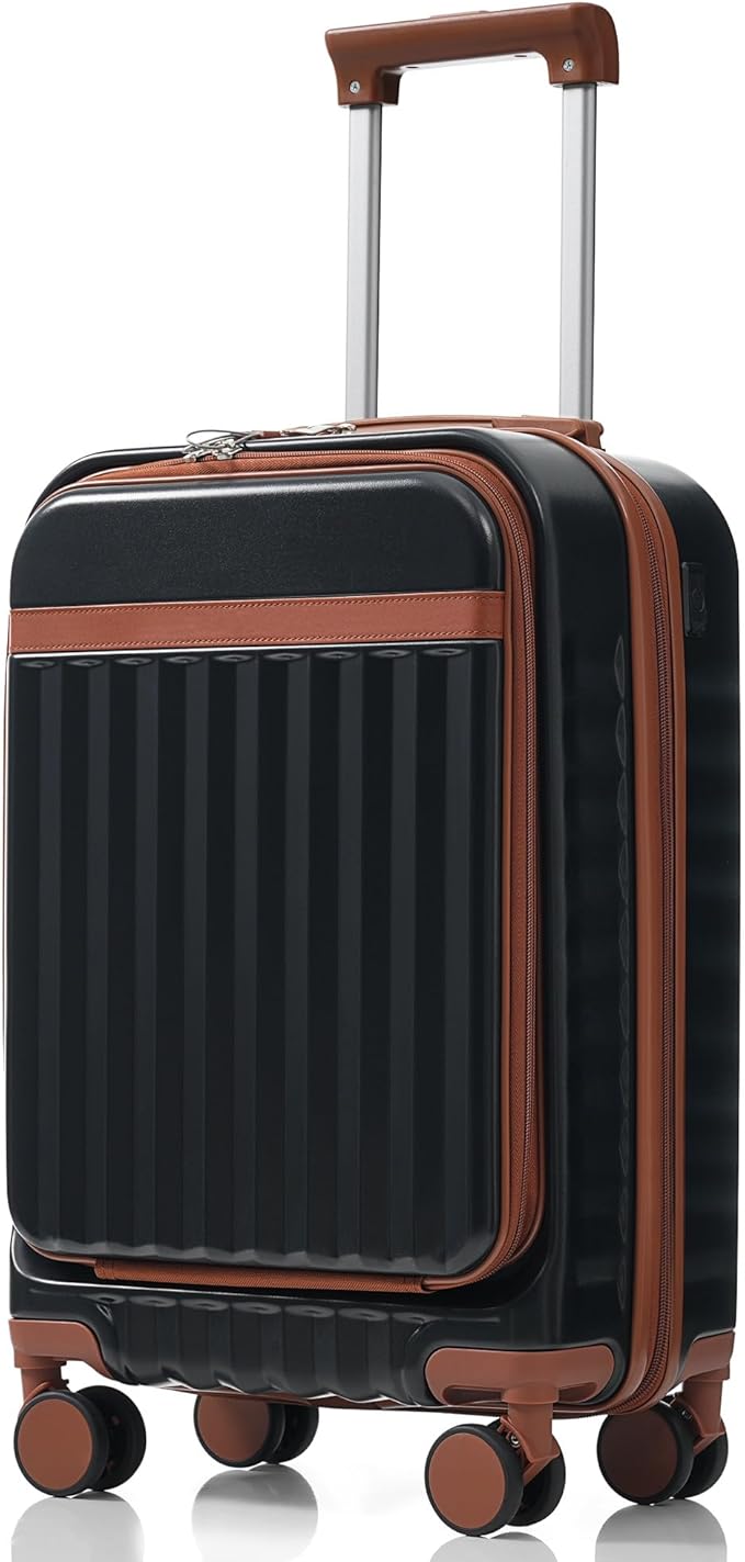3 Piece Luggage Set ABS Hardshell Lightweight Suitcase Sets with Spinner Wheels and TSA Lock, 20 inch with Front Opening Design and USB Port, 20" Airline Certified Carry-on Luggage, 20"24"28", Black