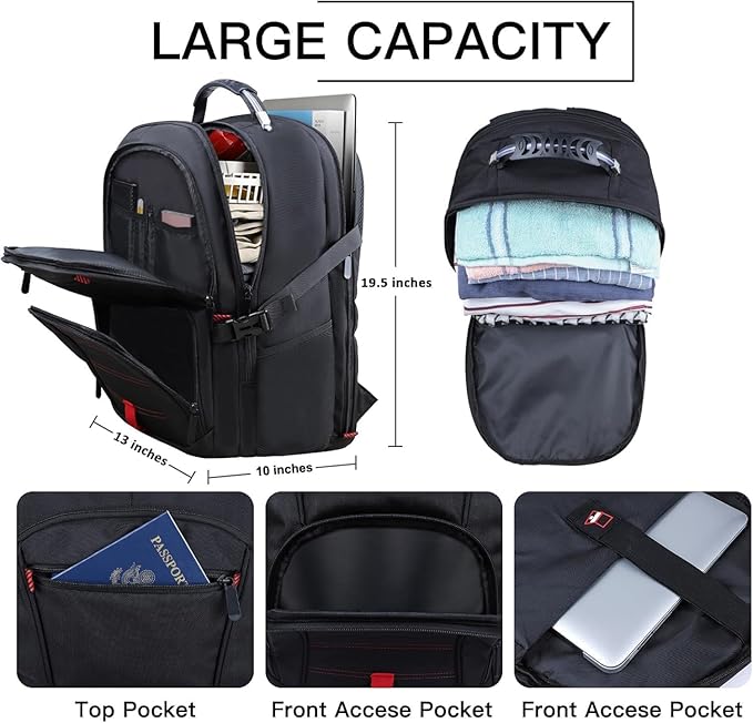 ANTERK Extra Large Travel Laptop Backpack, 17.3 Inch Carry on Backpack for Men Women, Big Anti Theft Water Resistant College Bussiness TSA Airline Approved Work Computer Backpack, Black
