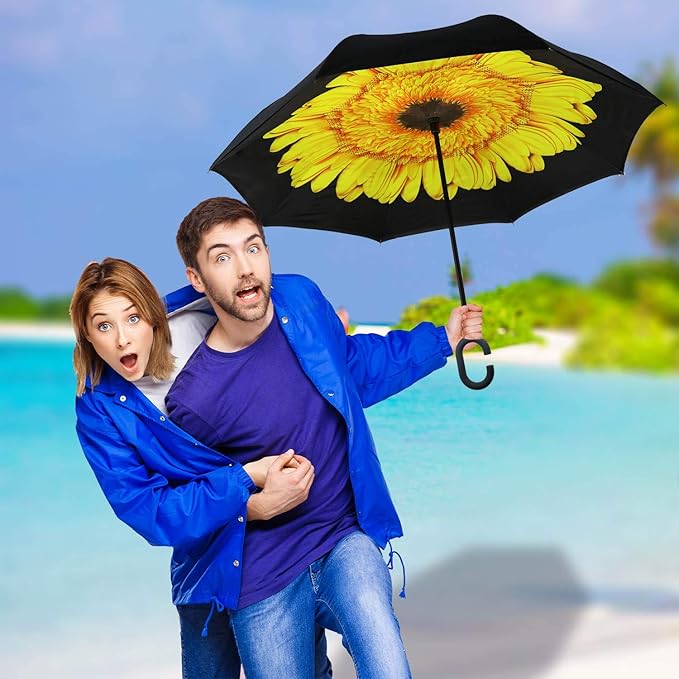 MRTLLOA 40/49/56 Inch Oversize Windproof Inverted Reverse Upside Down Umbrella, Golf Size Rain Umbrella, Double Layer, C-Shaped Handle for Men, Women and Kids