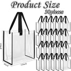 Eccliy 30 Pack 12x12x6 Inch Clear Tote Bag Stadium Approved Bulk Plastic Beach Tote Gift Bag with Handle for Gym Sports | 30 Pack, 12x12x6 Inch, Stadium Approved, Bulk, with Handle, Tote Gift Bag